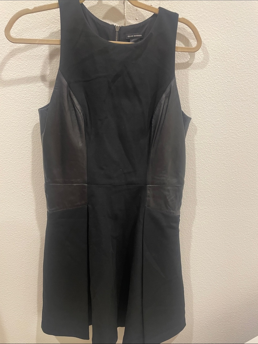 Club Monaco Black Sleeveless Mini Dress with Leather Panels
